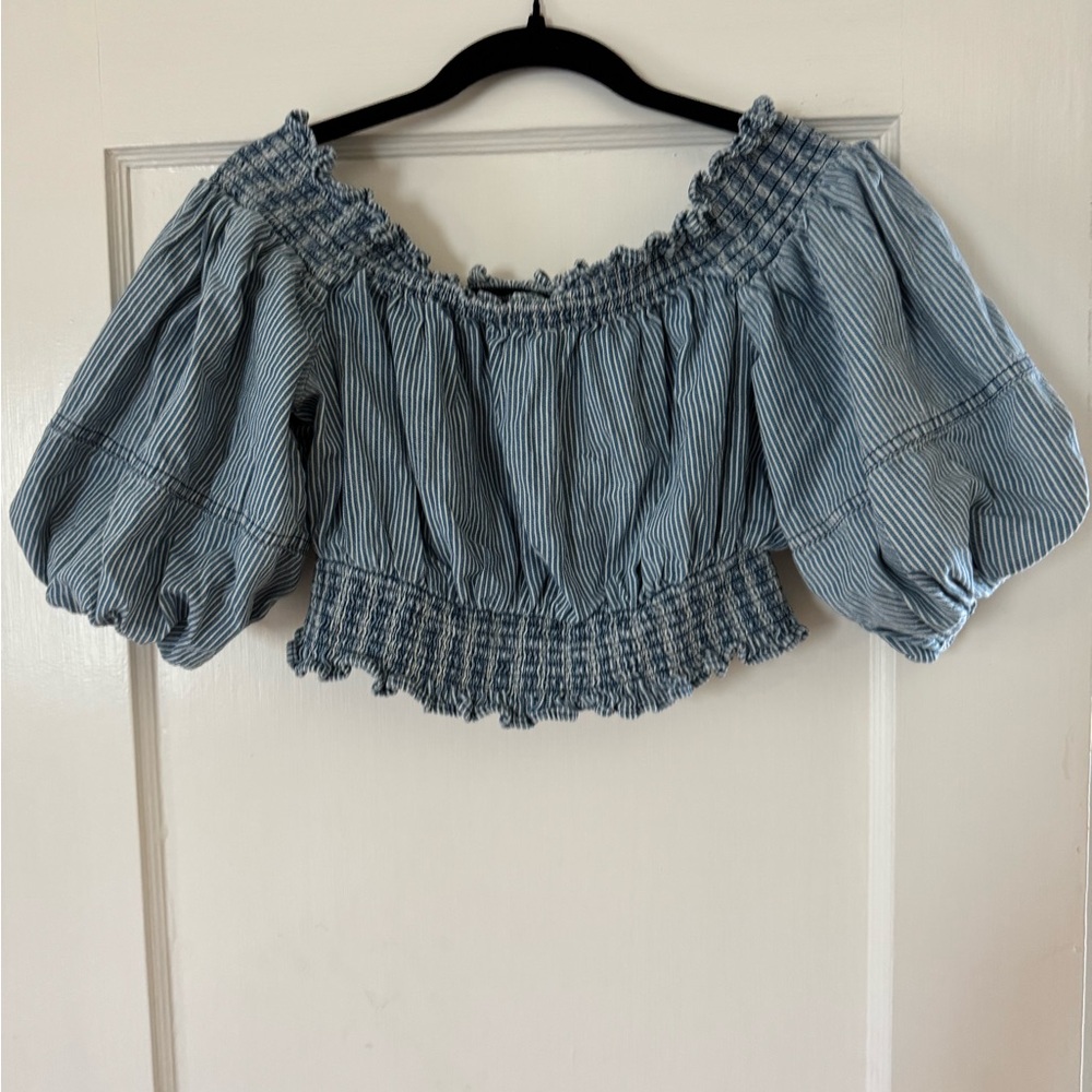 Blue Striped Women's Off-Shoulder Top